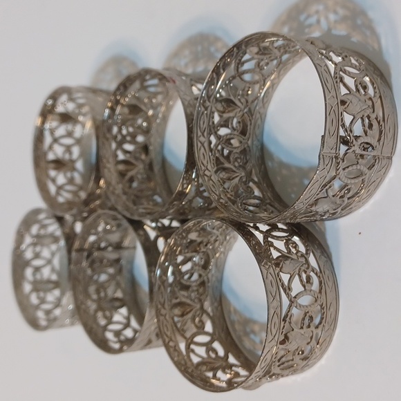 Vintage Kemp and Beatley Fleur Delis Filigree Napkin Ring Set of 6 L@@K! - Picture 12 of 12